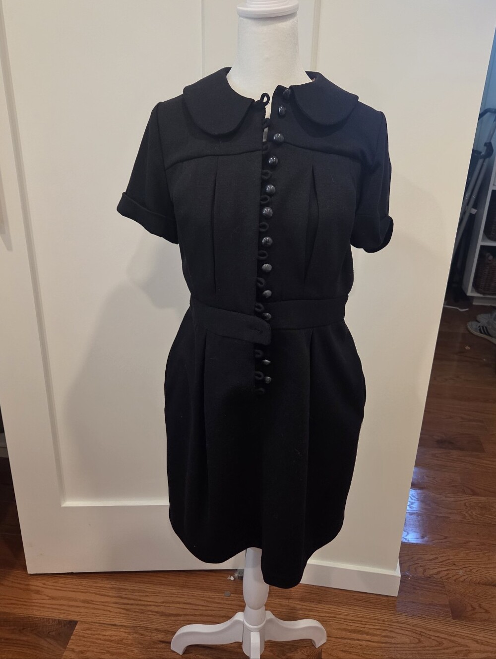Ali Ro Classic Black Button-Front Short Sleeve Dress Size 8